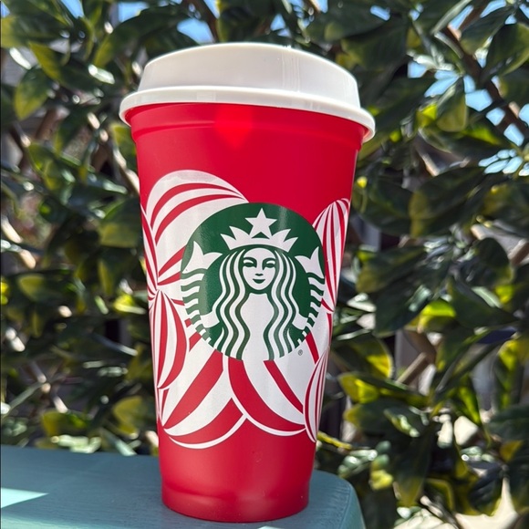 Starbucks Festive Red Tumbler with White Accents Set of 2 - Picture 2 of 6